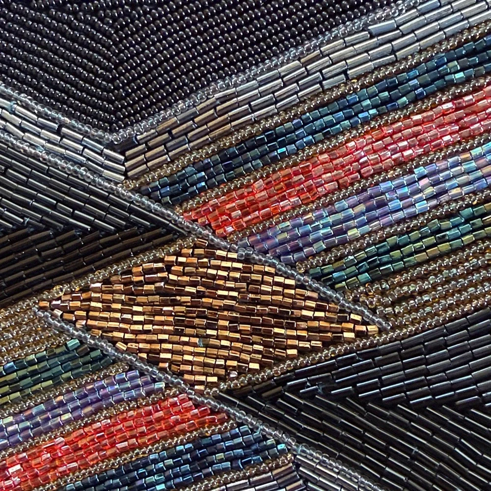 VINTAGE BEADED CLUTCH PURSE GEOMETRIC BLACK MULTICOLORED EVENING BAG CROSSBODY
